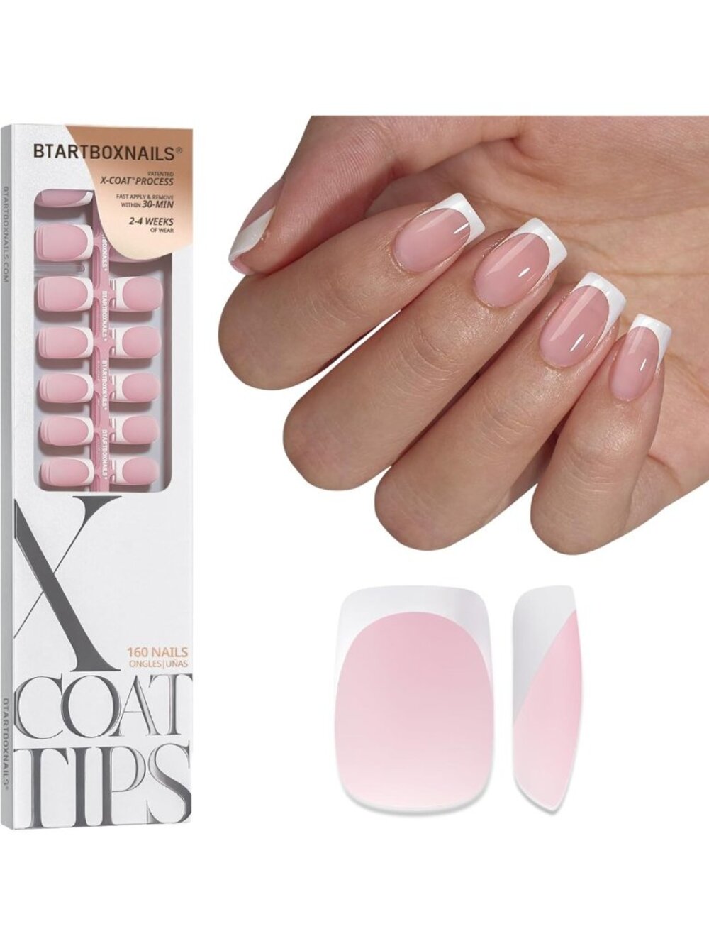 Chic White French Tip Press-On Nails, Short Square Style, 160 Pcs for Easy Glam